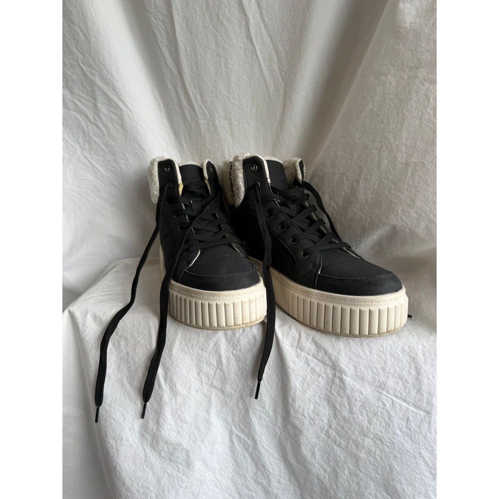 Serra Women Black Faux Sherpa Collar Platform High Top‎ Sneakers Size 9 Zip Up